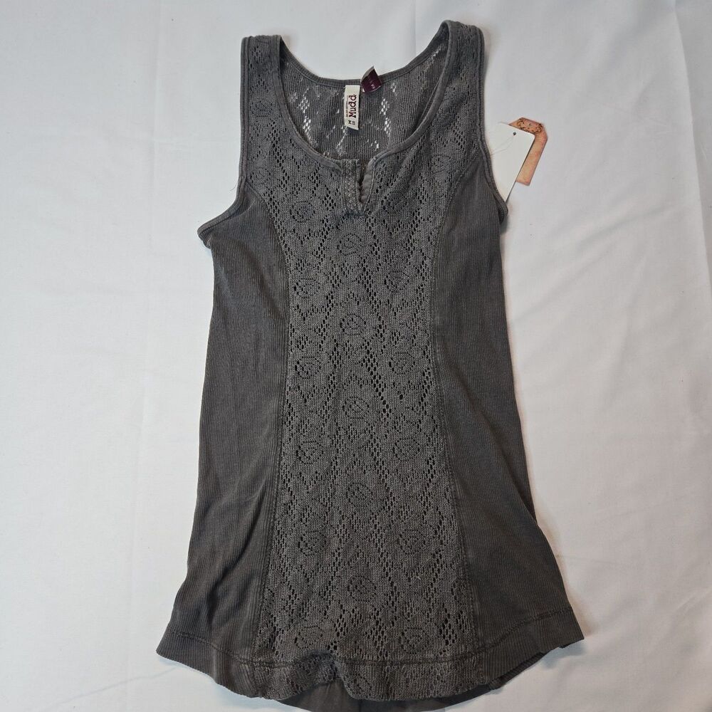 Vintage Mudd Ribbed Crochet Tank Top Womens XS Gray '90s Y2K Romantic Fairy NWT